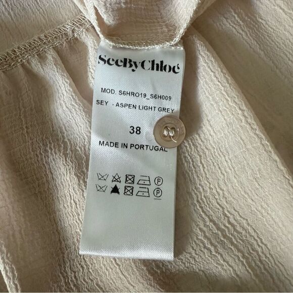 NWT See by Chloe Crinkled Georgette Bow Collared Shirt Dress Size FR 38 US M - Picture 6 of 9